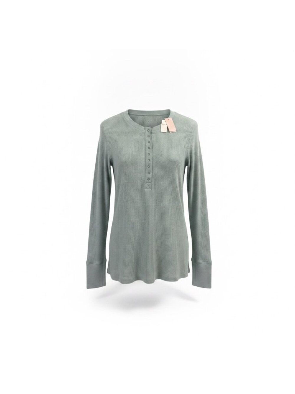 Aerie Womens Sage Green Cotton Blend Waffle Knit Henley Long Sleeve Top Size XL